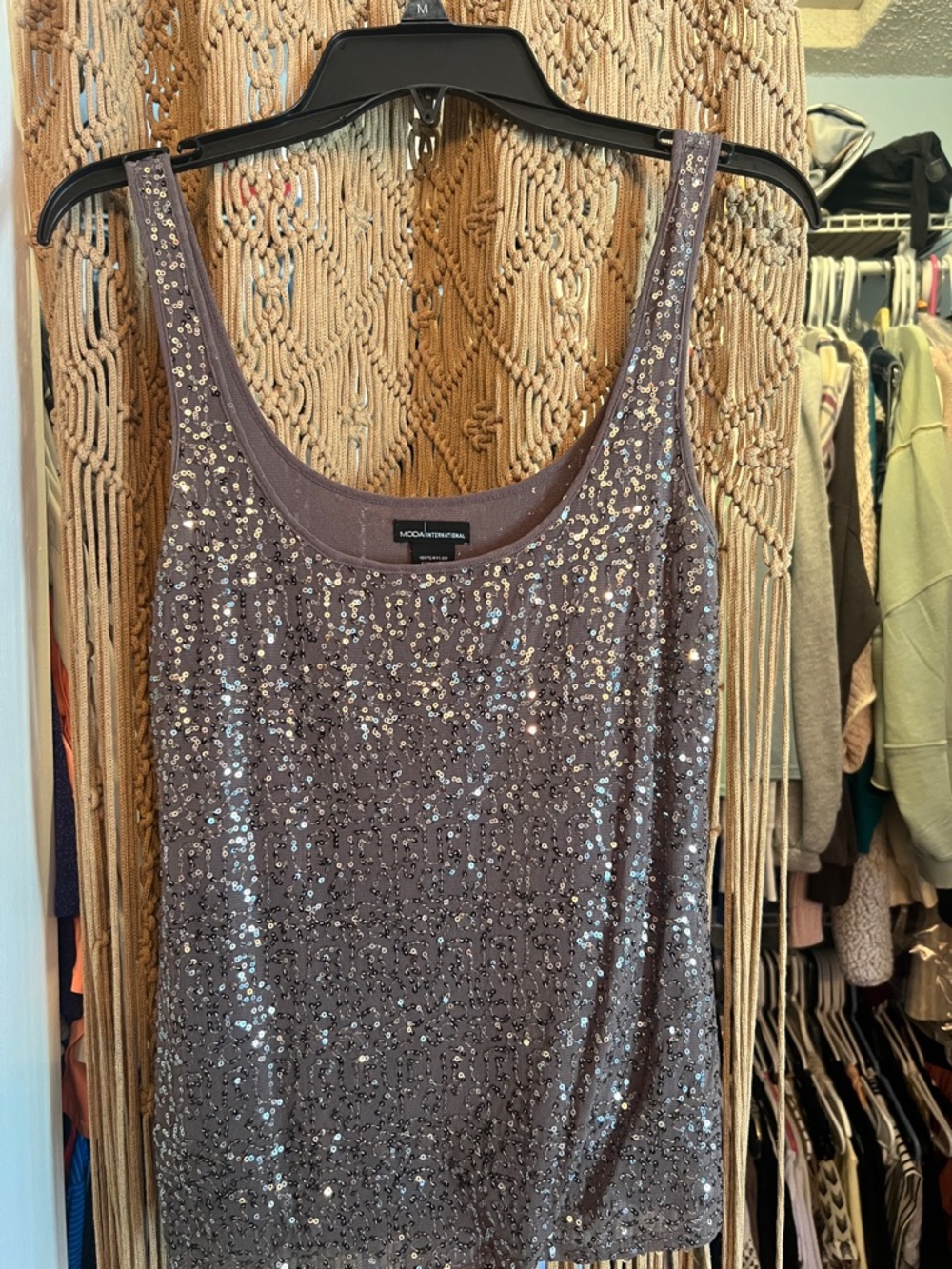Moda International Sequin Tank Top - Taupe